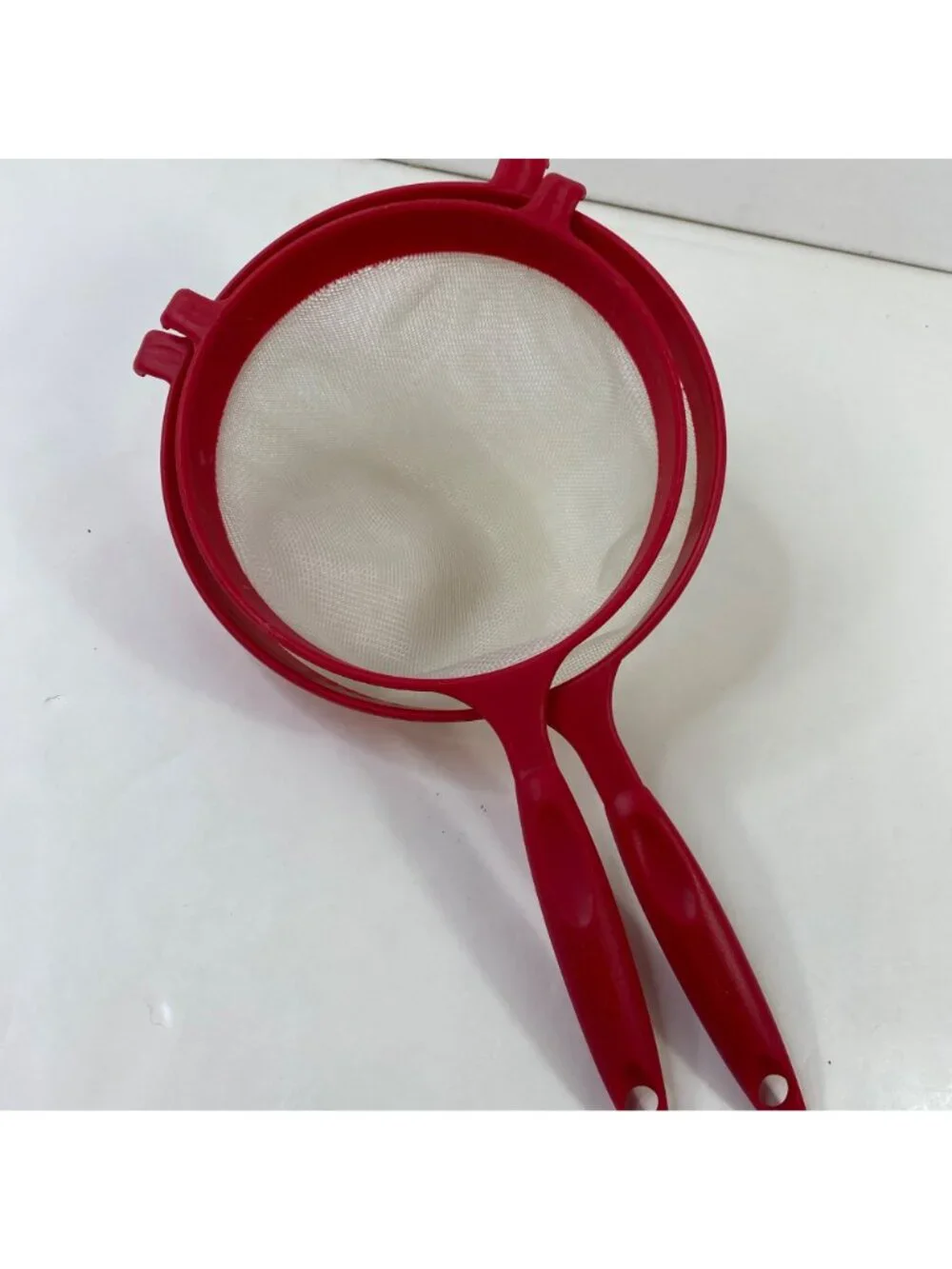 Set 2 Miusa Red Silver Mesh Strainers Ergonomic Handle Kitchen Sieve Tool
